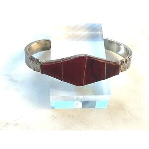 Vintage Sterling Bangle Taxco Mexico Red Jasper Silver 925 Bracelet